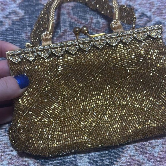 Vintage Gold Beaded Clutch Evening Purse - Picture 4 of 5